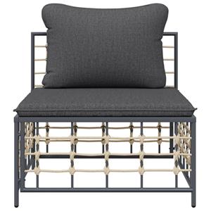 vidaXL Tuinmiddenbank met donkergrijze kussens poly rattan