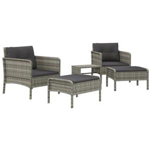 vidaXL 5-delige Loungeset met kussens poly rattan grijs