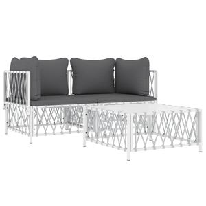 vidaXL 3-delige Loungeset met kussens staal wit