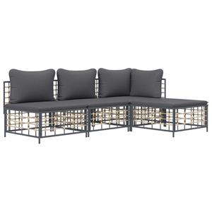 vidaXL 4-delige Loungeset met kussens poly rattan antracietkleurig