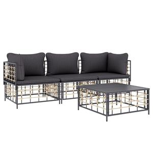 vidaXL 4-delige Loungeset met kussens poly rattan antracietkleurig