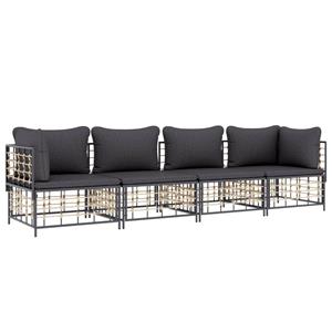 vidaXL 4-delige Loungeset met kussens poly rattan antracietkleurig