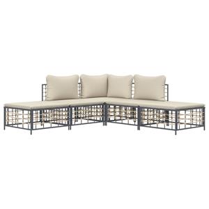 vidaXL 5-delige Loungeset met kussens poly rattan antracietkleurig