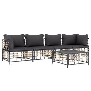 Vidaxl 5-tlg. Garten-lounge-set Mit Kissen Anthrazit Poly Rattan