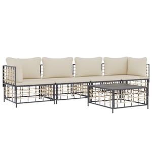 Vidaxl 5-tlg. Garten-lounge-set Mit Kissen Anthrazit Poly Rattan