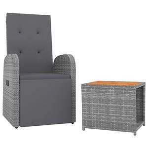 vidaXL 2-delige Loungeset poly rattan en massief acaciahout grijs