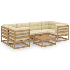 vidaXL 7-delige Loungeset met kussens massief grenenhout honingbruin