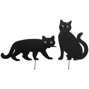 wenko Maximex Vogelschreck Katzen 2er Set, Mit Erdspieß, Schwarz, Eisen schwarz, Glas mehrfarbig - schwarz