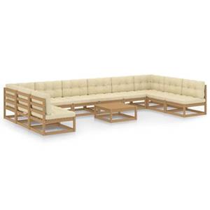 vidaXL 11-delige Loungeset met kussens massief grenenhout honingbruin