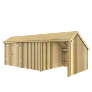 Plus Danmark Multi tuinhuis dubbele deur / dicht / open 15,5 m2 onbehandeld 248 x 635 x 250 cm | Type A