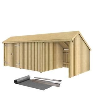 Plus Danmark Multi tuinhuis dubbele deur/dicht/open 15,5 m2 onbehandeld incl. dakleer/alu strips 248 x 635 x 250 cm | Type B