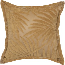 CASA DI ELTURO Velvet Sierkussen Leaf 3D Reliëf – Oker Geel – 45 x 45 cm – (Inclusief Vulling)