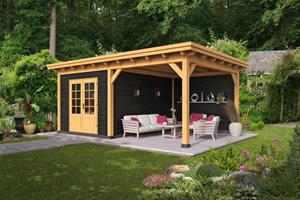 Van Kooten Tuin en Buitenleven Overkapping Plat Dak Odense XL Type 3 Red Class Wood 550x378 cm - Zwarte Wanden