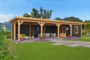 Van Kooten Tuin en Buitenleven Overkapping plat dak Red Class Wood Odense type 11 XL 1036x378 cm - Zwarte wanden