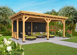 Van Kooten Tuin en Buitenleven Overkapping Plat Dak Odense XXL Type 2 Red Class Wood 650x450 cm - Zwarte wanden
