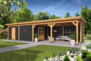 Van Kooten Tuin en Buitenleven Overkapping plat dak Red Class Wood Odense type 12 XXL 1236x450 cm - zwarte wanden