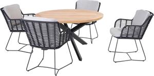 4 Seasons Outdoor Diningset Fabrice Antraciet Prado Teak-Anthracite 130 cm