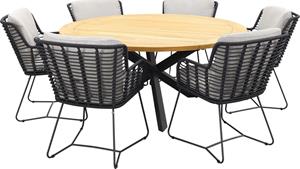 4 Seasons Outdoor Diningset Fabrice antraciet Prado Teak-Anthracite 160 cm