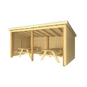 Plus Danmark Overkapping met 2 picknicktafels 9,5 m2 incl dakleer alu strips | 432 x 218 x 169/220 cm | Type B
