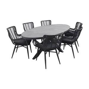Van der Garde Tuinmeubelen VDG Jasmine Black|Silva 240x115 cm. ovale tuinset - 7-delig