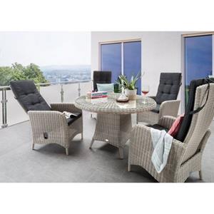 Destiny Tuin-eethoek Palma Luna 4 stoelen met hoge rugleuning traploos verstelbaar, tafel ø 120x75cm, incl. kussens (set, 9-delig)