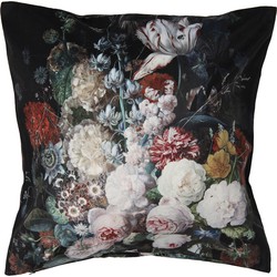 Clayre & Eef Kussenhoes 45x45 cm Zwart Polyester Vierkant Bloemen Sierkussenhoes