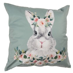 Clayre & Eef Kussenhoes 45x45 cm Groen Wit Polyester Vierkant Konijn Sierkussenhoes