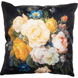 Clayre & Eef Kussenhoes 45x45 cm Zwart Geel Polyester Bloemen Sierkussenhoes