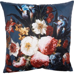 Clayre & Eef Kussenhoes 45x45 cm Blauw Rood Polyester Bloemen Sierkussenhoes