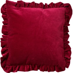 Dutch Decor YARA - Sierkussen katoen 45x45 cm - velvet - red plum - roze - ruches rondom - 