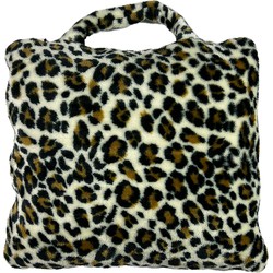 TANJA - Plaid to Go - Deken & Kussentje in één - 130x150 cm - Pumice Stone Leopard - ideaal voor onderweg - opvouwbaar tot handig tasje
