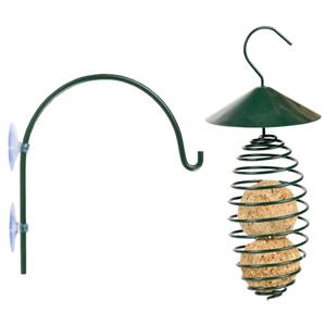 Esschert Design Vogelvoer vetbolhouder - met dak - metaal 25cm - incl. raamhaak - 16cm -