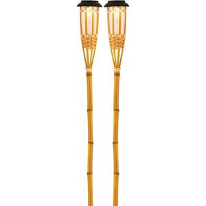 Lumineo 2x Buiten/tuin LED fakkels Bodi solar verlichting 54 cm vlam -