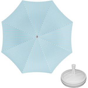 Parasol - lichtblauw/wit - D160 cm - incl. draagtas - parasolvoet - cm -