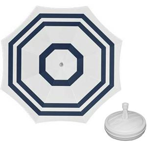 Parasol - wit/blauw - D160 cm - incl. draagtas - parasolvoet - cm -