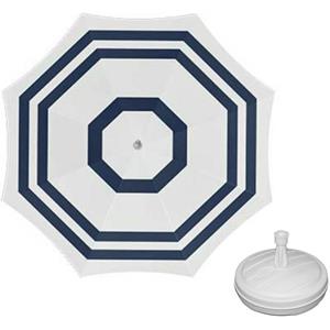 Parasol - wit/blauw - D160 cm - incl. draagtas - parasolvoet - cm -