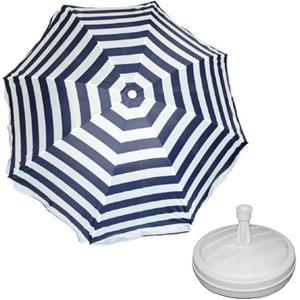 Parasol - blauw/wit - D180 cm - incl. draagtas - parasolvoet - cm -