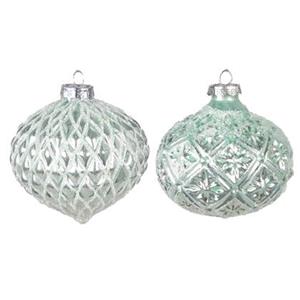 Clayre & Eef Kerstbal Set van 2 Ø 10 cm Groen Glas Kerstdecoratie