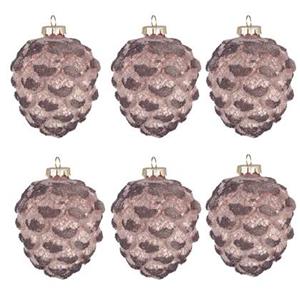 Clayre & Eef Kerstbal Set van 6 Dennenappel Ø 8 cm Roze Glas