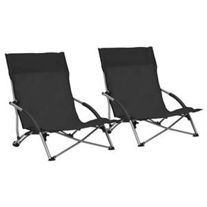 VidaXL Strandstoelen 2 st inklapbaar stof zwart