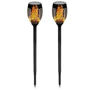 Benson Solar tuinlamp - 6x - zwart - LED flame effect - oplaadbaar - D12 x H74 cm -