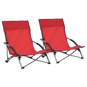 VidaXL Strandstoelen 2 st inklapbaar stof rood