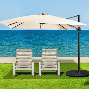 costway 3m Cantilever Patio Parasol met 3 Kantel Instellingen 360° Rotatie Slinger Handvat 8 Stevige Baleinen Beige
