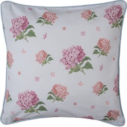 Clayre & Eef Kussenhoes 40x40 cm Wit Roze Katoen Hortensia Sierkussen