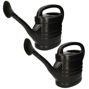 2x stuks kunststof tuin gieters 5 en 10 liter zwart -