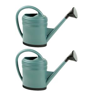 EDA 2x stuks kunststof gieters groen met verstevigde bodem en metalen broeskop 15 liter -