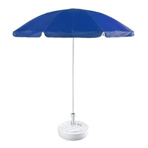 Blauw strand/tuin basic parasol van nylon 200 cm + parasolvoet wit -
