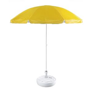 Gele strand/tuin basic parasol van nylon 200 cm + parasolvoet wit -