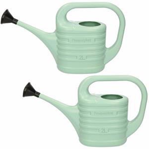 Prosperplast Set van 2x stuks mintgroene kunststof bloemen/planten gieters met broeskop/sproeikop 2 liter -