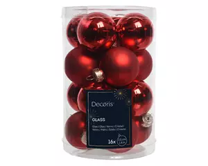 Decoris Kerstbalmix glas 3.5cm kerstrood 16st 